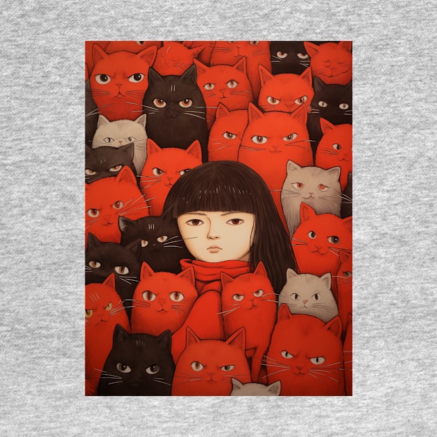 A Girl Surrounded by Playful Cats 2 by saveasART